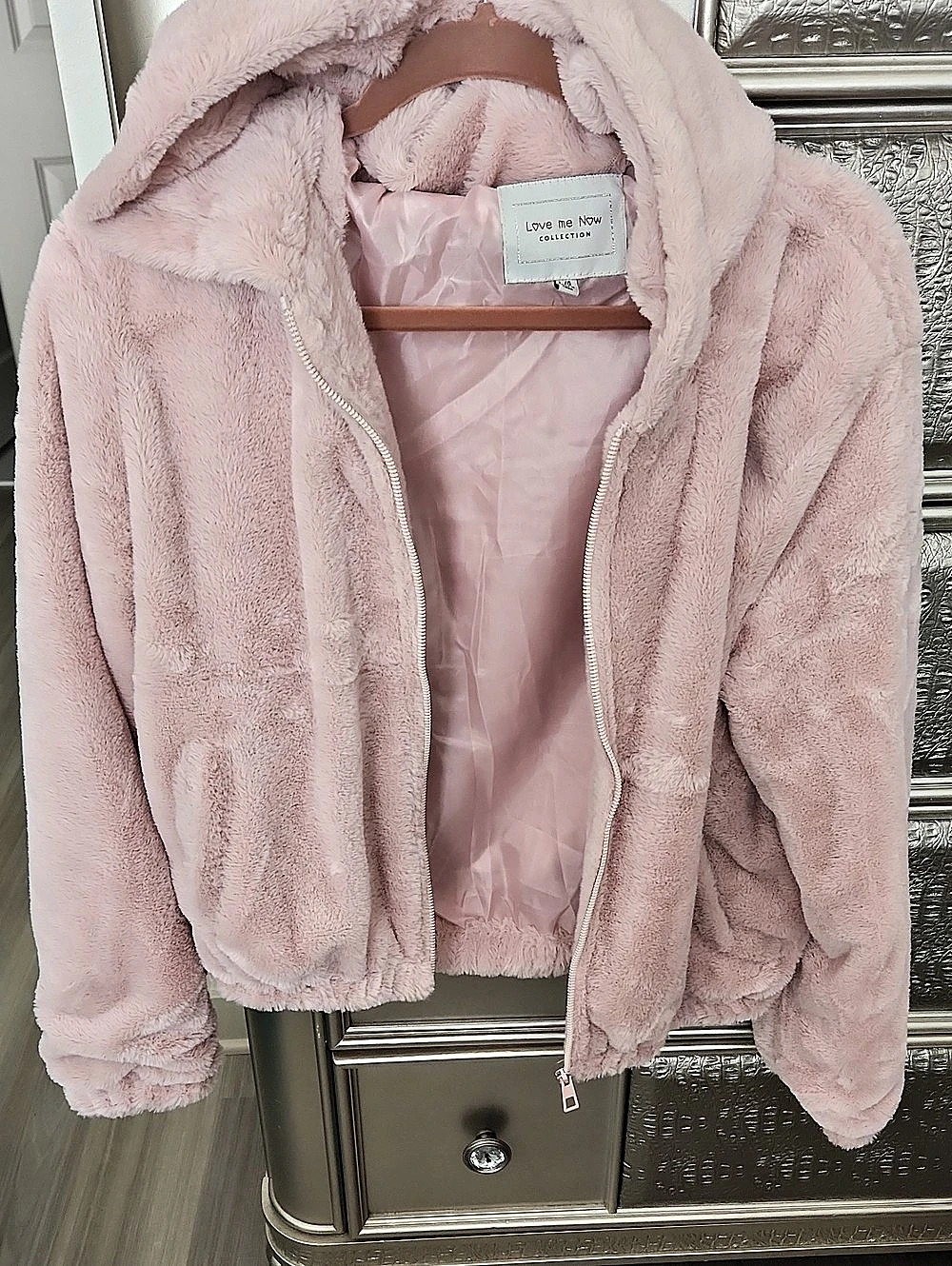 Love Me Now Collection Faux Fur Hooded Jacket Pink L/XL